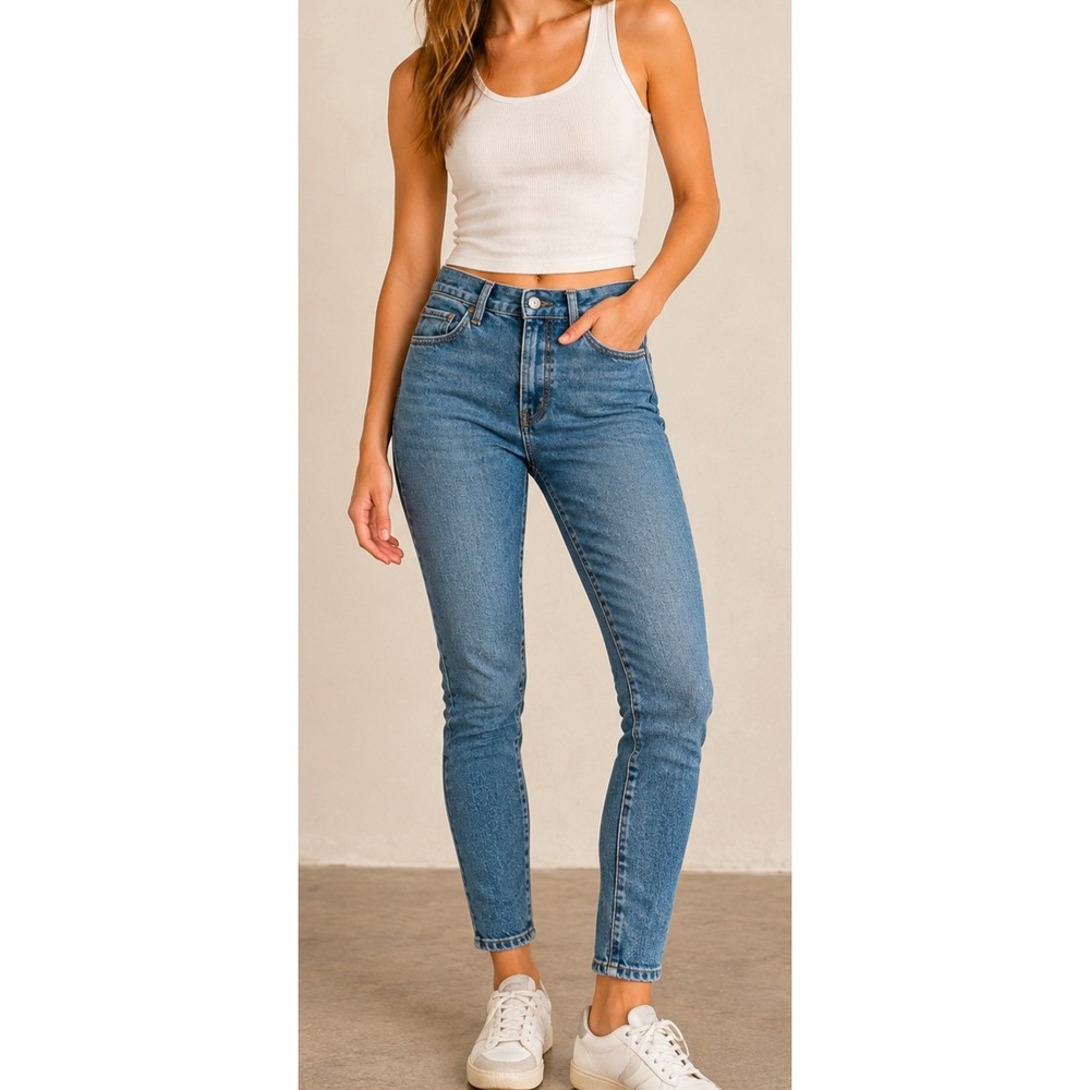 Boyish Jeans The Billy High Rise Skinny Jeans Medium Wash Button Fly Denim 26